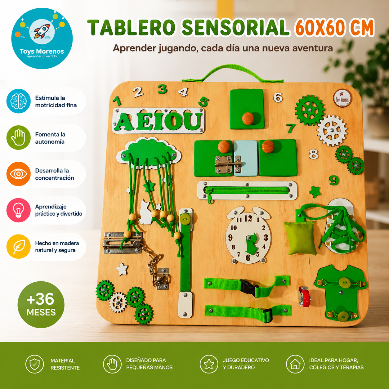 Panel Sensorial Verde"Manitos en Accion"Tamaño XL